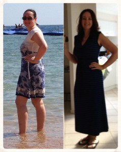 Photo of Larah before and after starting low FODMAP diet