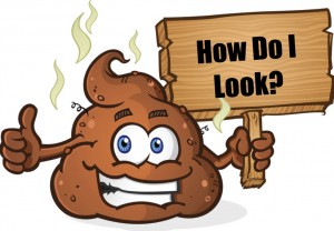 Poop Cartoon with sign 'How do I look?'