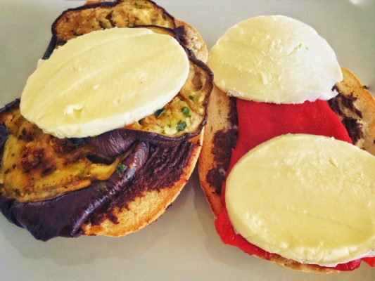 Eggplant and Roasted Peppers Sandwich