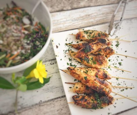 Maple Syrup and Tamari Sauce Glazed Chicken Skewers