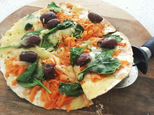 Pizza on low FODMAP tortilla